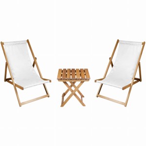 Zestaw dwóch leżaków olejowanych białych  ze stolikiem kawowym